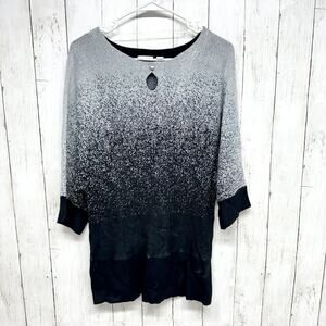 Kim Rogers Petite Dress Women Sz PXL Eyelet 3/4 Sleeve Midi Black Gray Gradient